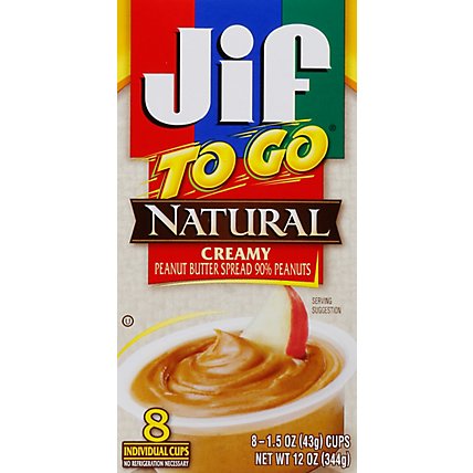 Jif To Go Natural Peanut Butter Creamy Low Sodium - 8-1.5 Oz - Image 2