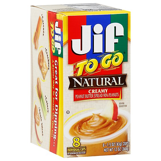 Jif To Go Natural Peanut Butter Creamy Low Sodium - 8-1.5 Oz