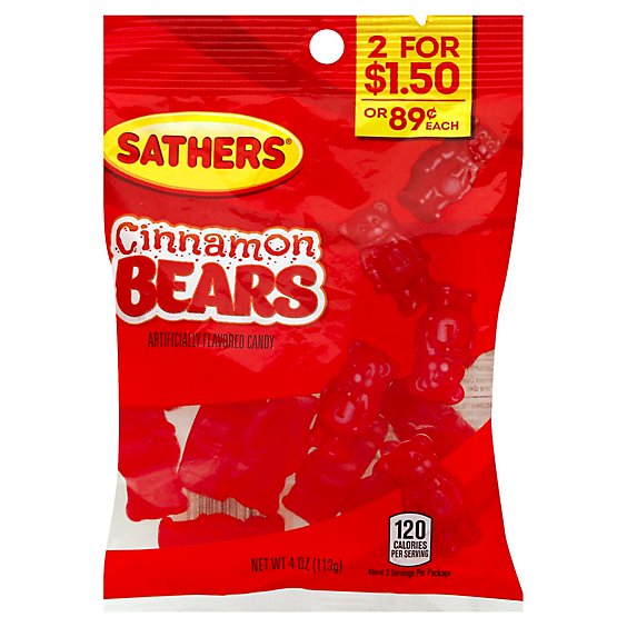 Sathers Cinnamon Bears Candy Naturally & Artificially Flavored - 4 Oz