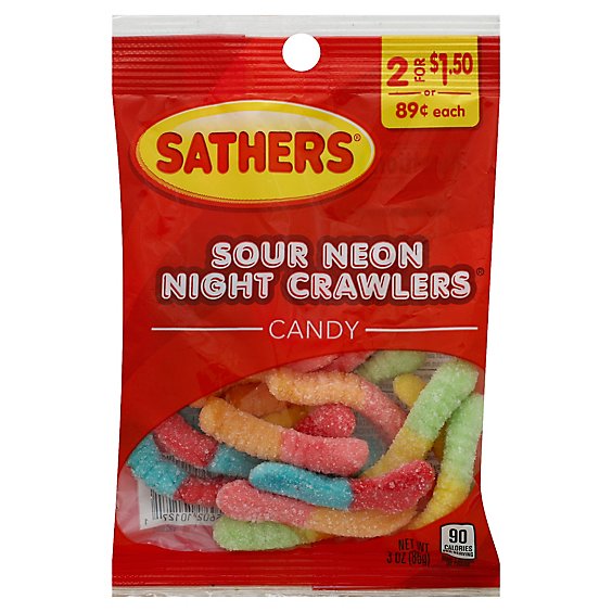 Sathers Sour Neon Night Crawlers Candy - 3 Oz