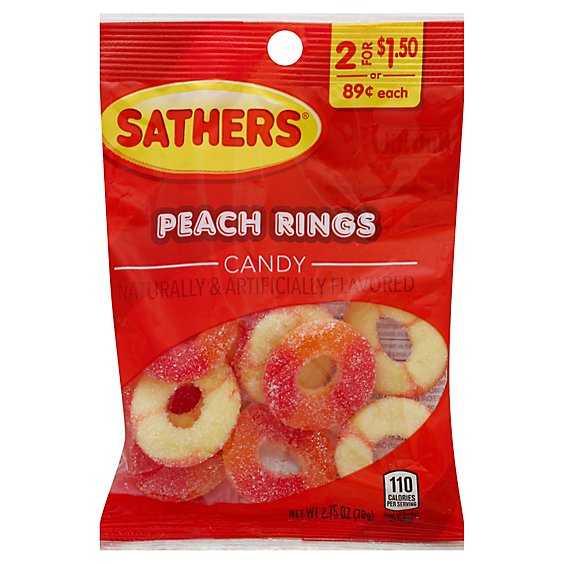 Sathers Gummallows Peach Rings Candy Naturally & Artificially Flavored - 2.75 Oz