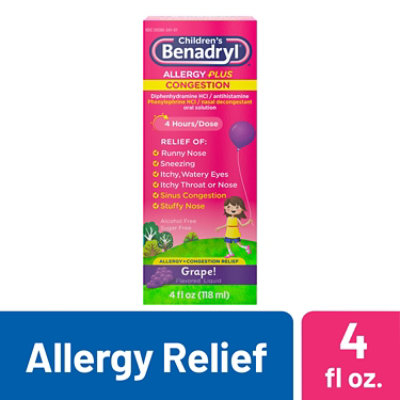 Benadryl Childrens Allergy & Sinus Grape Flavored Liquid - 4 Fl. Oz. - Image 1