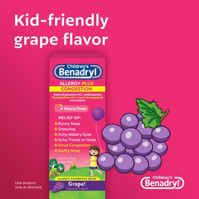 Benadryl Childrens Allergy & Sinus Grape Flavored Liquid - 4 Fl. Oz. - Image 4