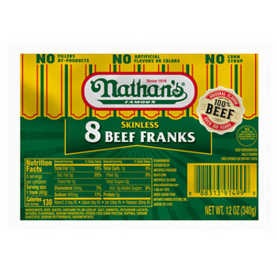 Nathan's Famous Skinless Beef Hot Dogs - 12 oz - Image 1