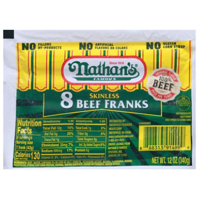 Nathans Famous Skinless Beef Franks - 14 Oz