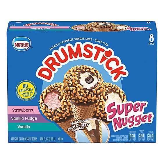 Drumstick Frozen Dairy Dessert Cones Super Nugget 8 Cones - 36.8 Fl. Oz.