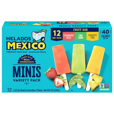 Helados Mexico Frozen Fruit Bars Pineapple Lime Strawberry Minis 12 Count - 18 Fl. Oz.