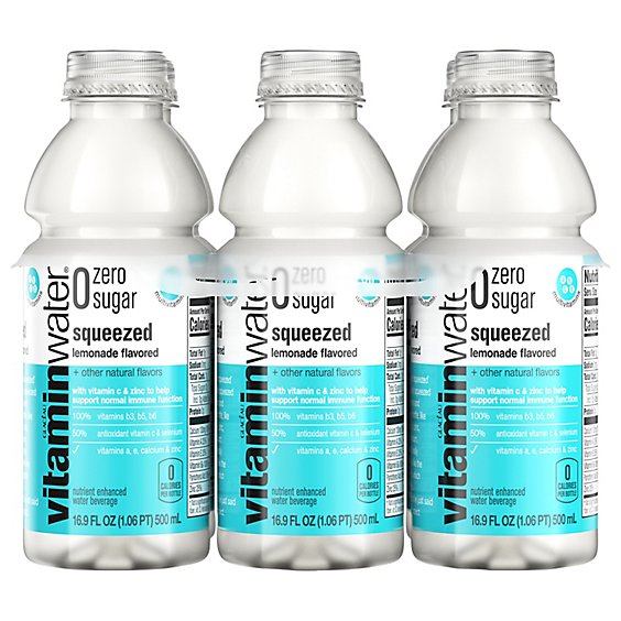 vitaminwater Zero Water Beverage Nutrient Enhanced Squeezed Lemonade - 6-16.9 Fl. Oz.