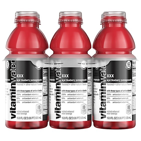 vitaminwater Water Beverage Nutrient Enhanced XXX Acai Blueberry Pomegranate - 6-16.9 Fl. Oz.