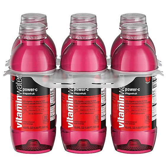 vitaminwater Water Beverage Nutrient Enhanced Power C Dragonfruit - 6-16.9 Fl. Oz.