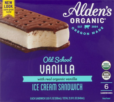 Alden's Organic Old School Vanilla Ice Cream Sandwich - 6 Count - Image 2