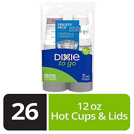 Dixie Paper Cups & Lid To Go Printed 12 Ounce - 26 Count - Image 1