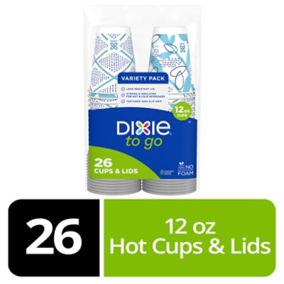 Dixie Paper Cups & Lid To Go Printed 12 Ounce - 26 Count