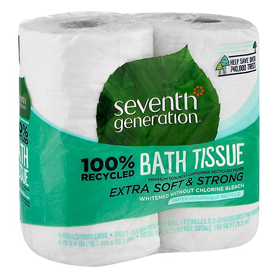 Seventh Generation Bath Tissue 2-Ply 100% Recycled Paper White 240 Sheets - 4 Roll