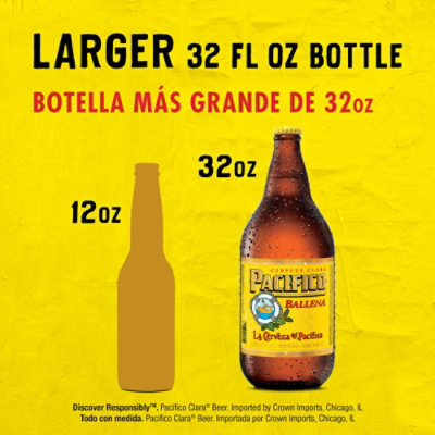 Pacifico Clara Ballena Lager Mexican Beer 4.4% ABV Bottle - 32 Fl. Oz. - Image 4