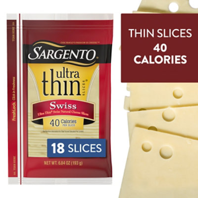 Sargento Cheese Slices Ultra Thin Swiss 18 Count - 6.84 Oz