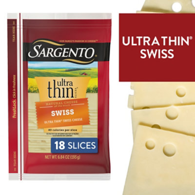  Sargento Cheese Slices Ultra Thin Swiss 18 Count - 6.84 Oz 