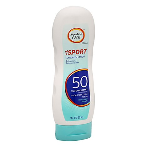 Signature Care Sport Sunscreen Lotion Water Resistant Non Greasy SPF 50 - 10.4 Fl. Oz.