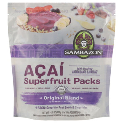 Sambazon Organic Superfruit Packs Orignal Blend Acai Berry + Guarana - 4-3.5 Oz - Image 3