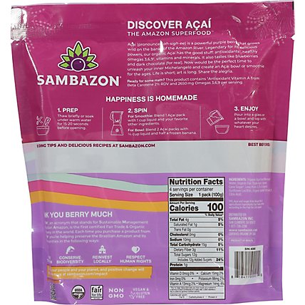 Sambazon Organic Superfruit Packs Orignal Blend Acai Berry + Guarana - 4-3.5 Oz - Image 6