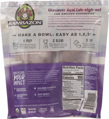 Sambazon Organic Superfruit Packs Orignal Blend Acai Berry + Guarana - 4-3.5 Oz - Image 6