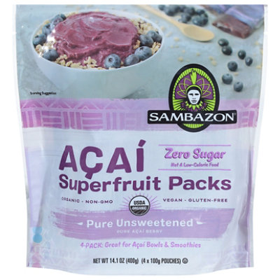 Sambazon Organic Superfruit Packs Pure Unsweetened Blend Acai - 4-3.5 Oz