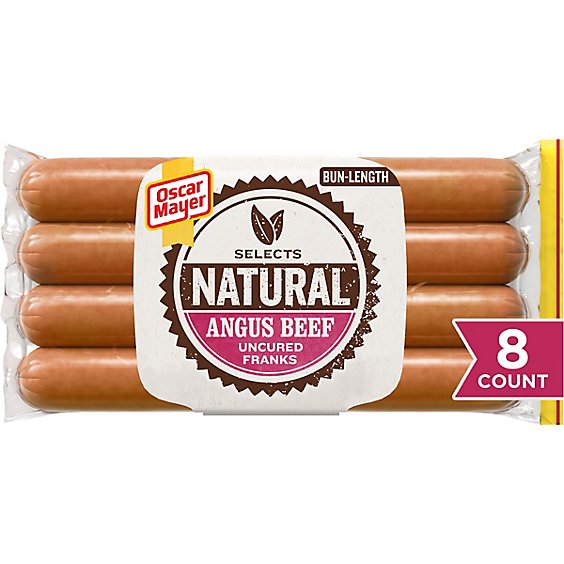 Oscar Mayer Natural Selects Bun Length Angus Beef Uncured Beef Franks Hot Dogs Pack - 8 Count