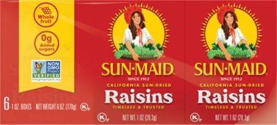 Sun-Maid Raisins Natural California 6 Count - 1 Oz Each
