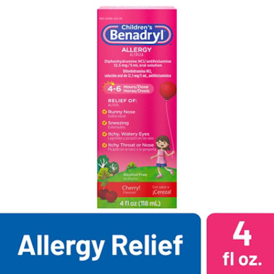 Benadryl Childrens Allergy Cherry Flavored Liquid - 4 Fl. Oz. - Image 1