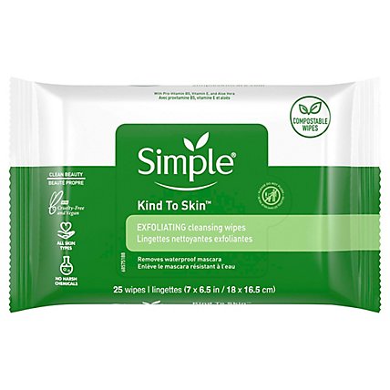 Simple Facial Wipes Exfoliating - 25 Count - Image 1