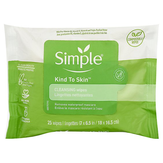 Simple Facial Wipes Cleansing Kind To Skin - 25 Count