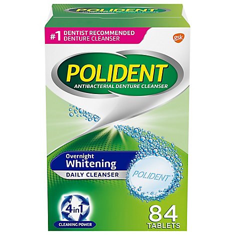 Polident Denture Cleanser Tablets Overnight Whitening Triplemint Freshness - 84 Count