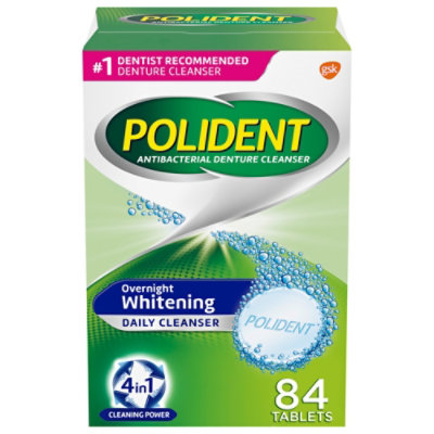 Polident Denture Cleanser Tablets Overnight Whitening Triplemint Freshness - 84 Count