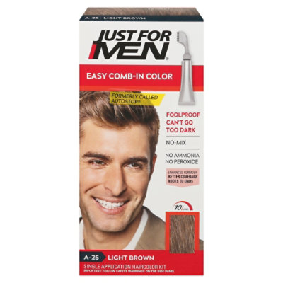 Just For Men Hair Color Autostop Comb-In Easy No-Mix Foolproof Light Brown A-25 - Each - Image 3