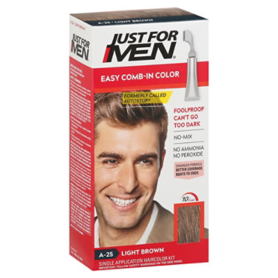 Just For Men Hair Color Autostop Comb-In Easy No-Mix Foolproof Light Brown A-25 - Each - Image 1