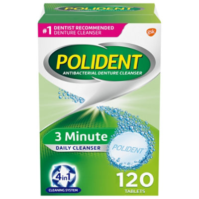 Polident Denture Cleanser Tablets 3 Minute Triplemint Freshness - 120 Count