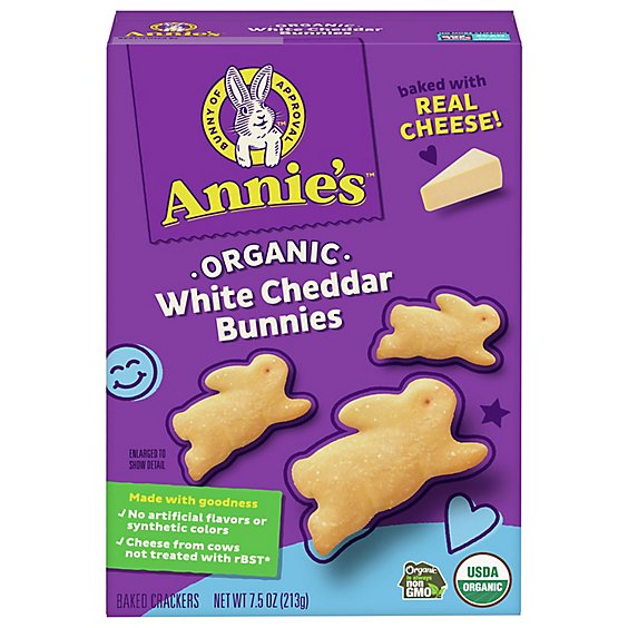Annies Homegrown Cheddar Bunnies Crackers Organic Baked Snack White Cheddar - 7.5 Oz