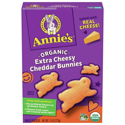  Annies Homegrown Cheddar Bunnies Crackers Organic Baked Snack Extra Cheesy - 7.5 Oz 