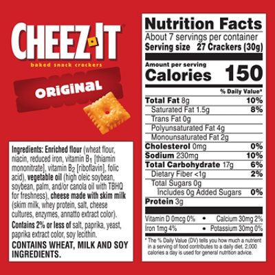 Cheez-It Cheese Crackers Baked Snack Original - 7 Oz - Image 3