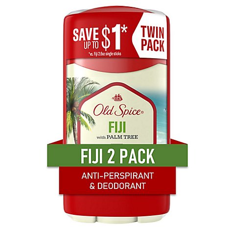 Old Spice Fiji With Palm Tree Invisible Solid Antiperspirant Deodorant For Men - 2-2.6 Oz