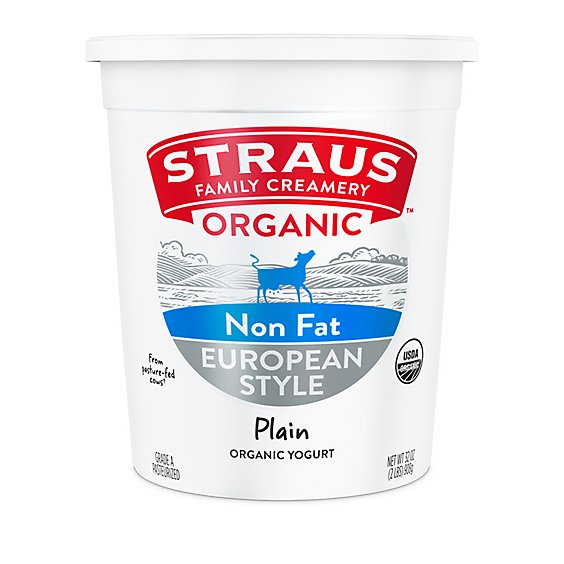 Straus Family Creamery Organic Yogurt European Style Nonfat Plain - 32 Oz