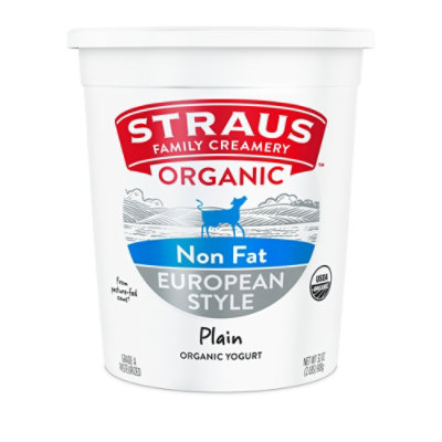 Straus Family Creamery Organic Yogurt European Style Nonfat Plain - 32 Oz