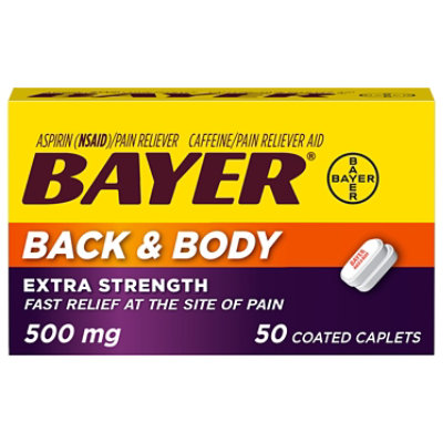  Bayer Aspirin Caplets Back & Body Extra Strength Coated - 50 Count 