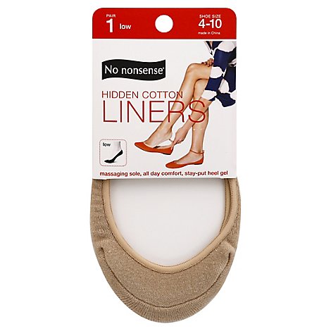 No nonsense Socks Liner Hidden Cotton Massaging Sole Beige Size 4-10 - Each