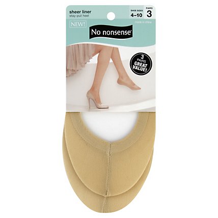 No nonsense Socks Sheer Liner Stay-put Heel Beige Size 4-10 - 3 Count - Image 1