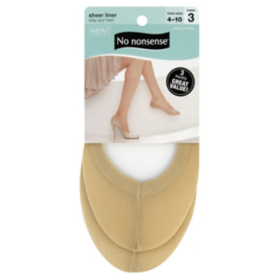 No nonsense Socks Sheer Liner Stay-put Heel Beige Size 4-10 - 3 Count -  Carrs