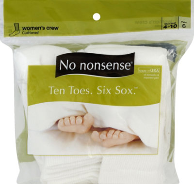 No nonsense Ten Toes Six Sox Socks Cushioned Womens Crew White Size 4-10 - 6 Count - Image 2