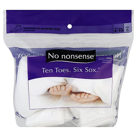 No nonsense Ten Toes Six Sox Socks Cushioned Womens Quarter Top White Size 4-10 - 6 Count