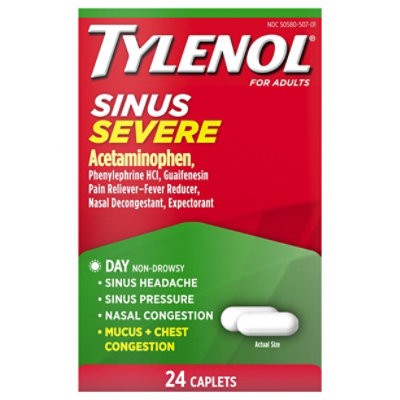 TYLENOL Pain Reliever/Fever Reducer Caplets Sinus Congestion & Severe Pain Daytime - 24 Count - Image 3