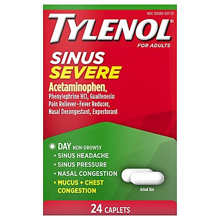 TYLENOL Pain Reliever/Fever Reducer Caplets Sinus Congestion & Severe Pain Daytime - 24 Count - Image 1